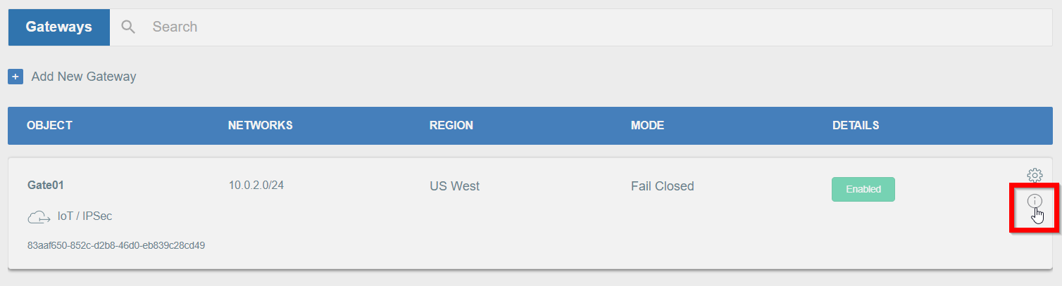 Wedge - Gateway Info button