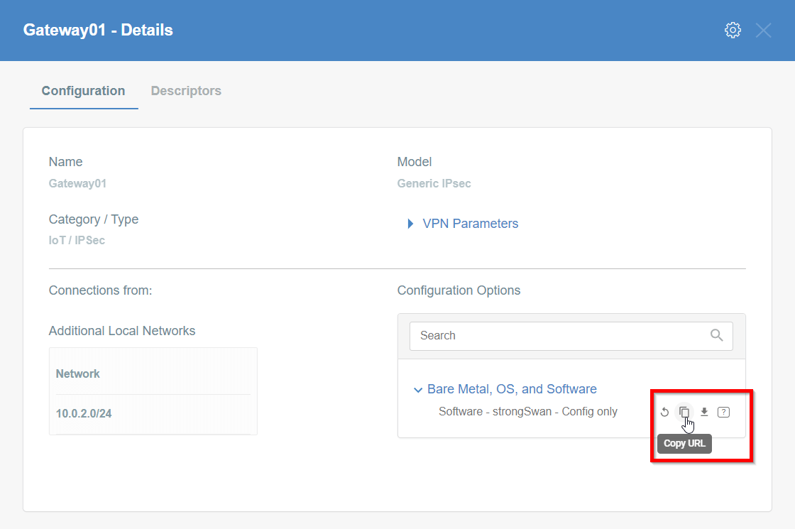 Wedge - Copy the link to IPsec strongswan config