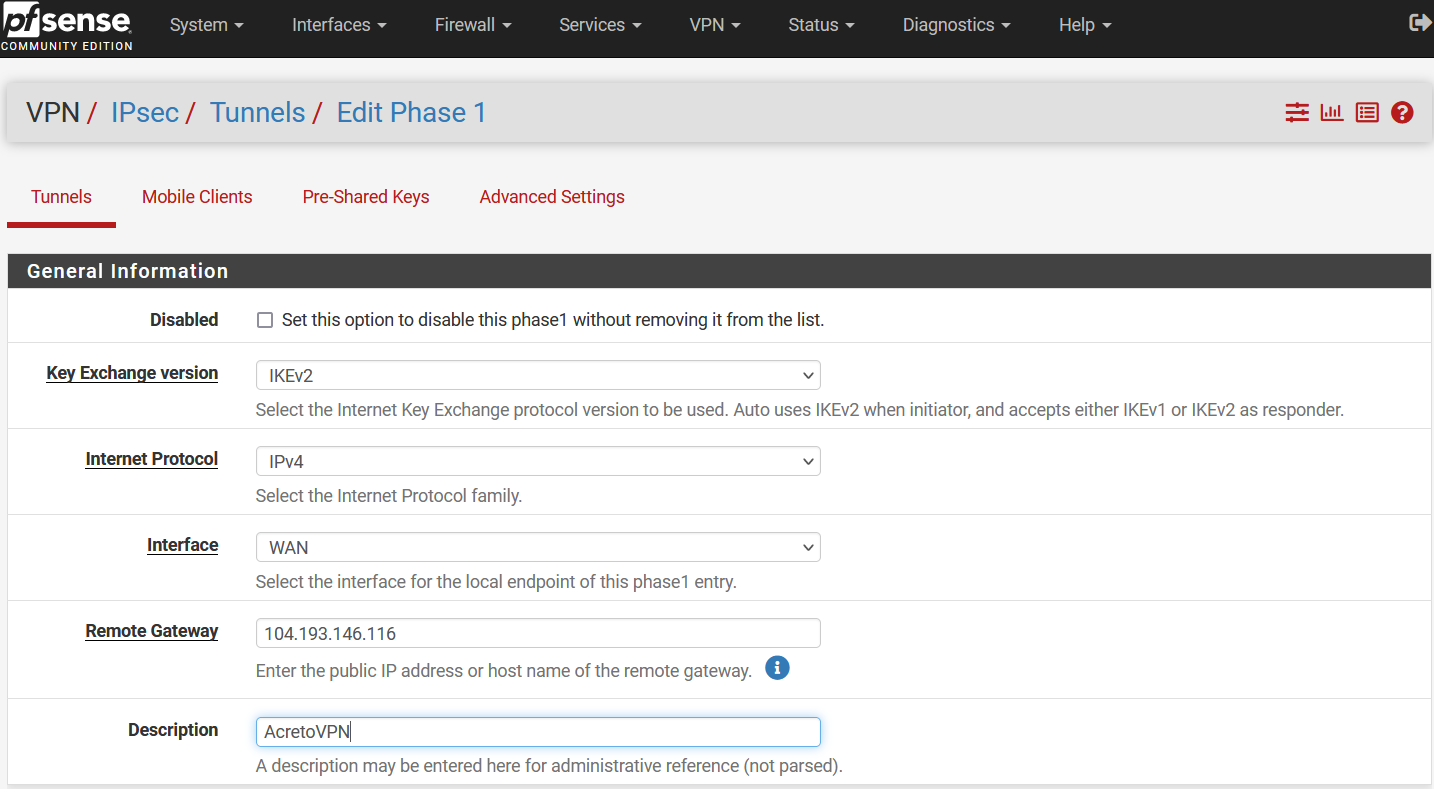 pfSense - ipsec - configuration