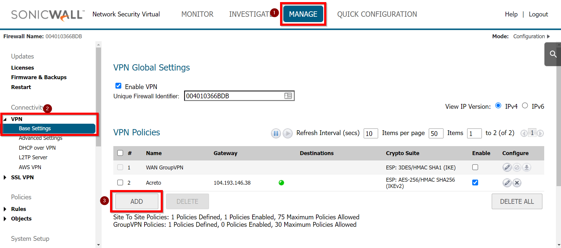 Sonicwall6.5 - ipsec - configuration