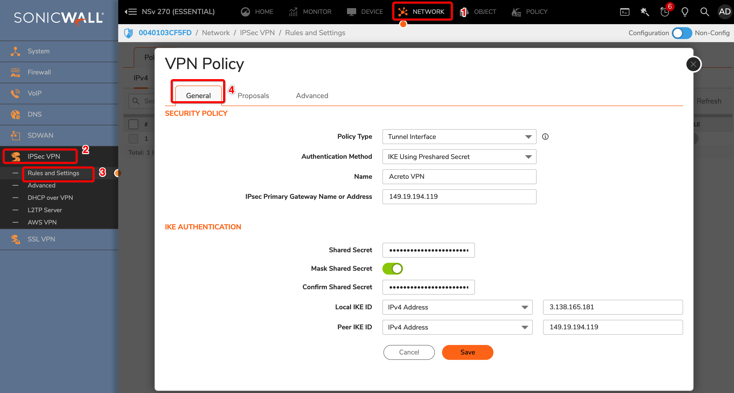 Sonicwall7.0 - ipsec - configuration
