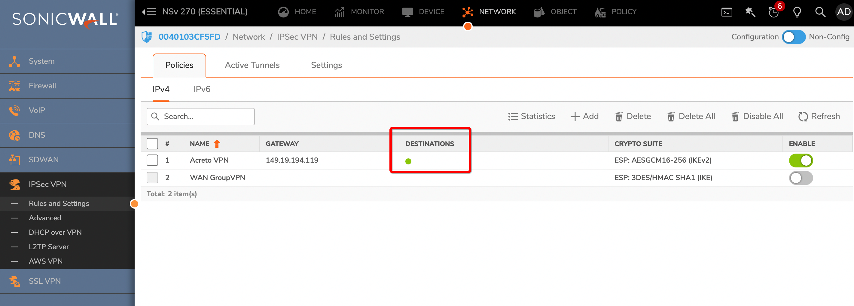 Sonicwall7.0 - ipsec - configuration