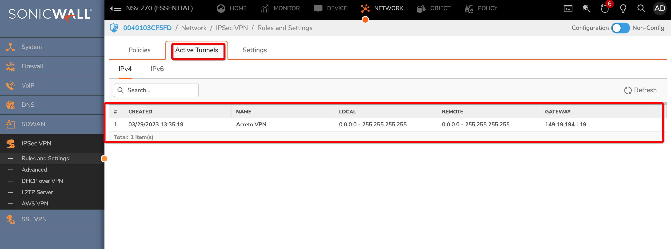 Sonicwall7.0 - ipsec - configuration