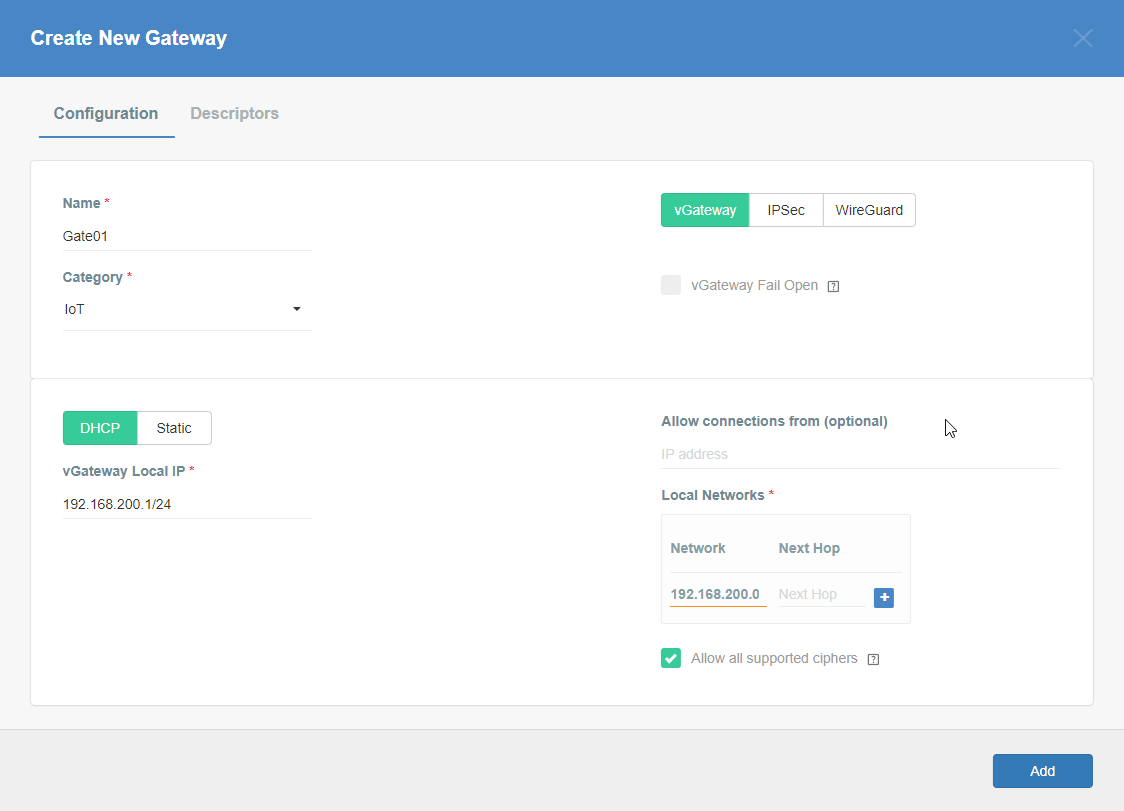Creating new vGateway